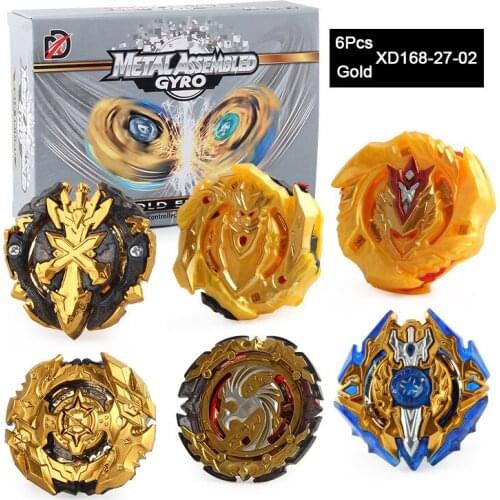 6Pcs/set Beybleyd Burst with Launcher Gold Edition Spinner XD168-27-02 Alloy Assemble Spinner with Two-Way Antenna Gift for Kid