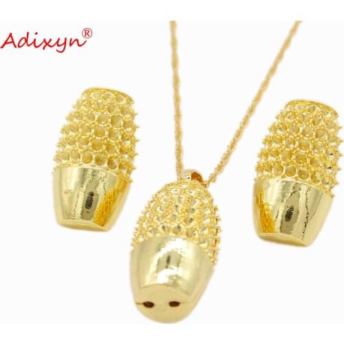 Adixyn Women necklace Pendant Earrings for Women Girls Gold Color jewellery set African Party Gifts N081813