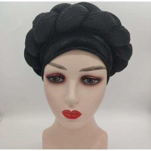 African Headtie Nigerian Shining Gele Headtie Aso Oke Gele Muslim Already Made Auto Gele Hijab Aso Ebi Turban Cap Colorful