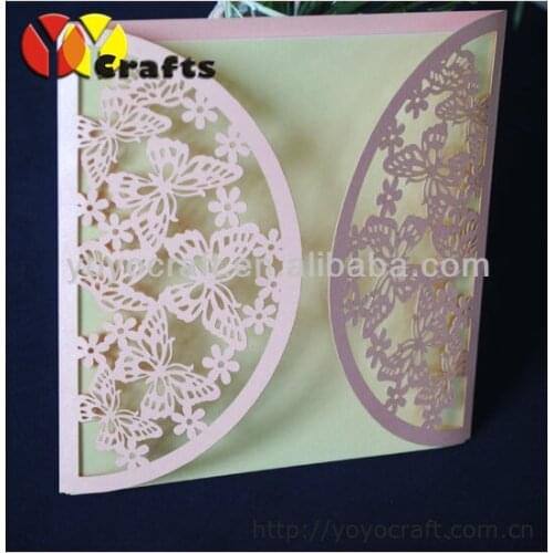 Free logo paper in various color and size customizable laser cut dancing butterfly luxurious wedding invitation card