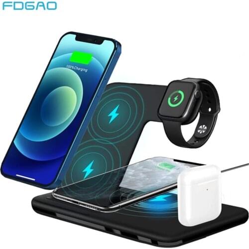 15W Qi Wireless Charger Pad Stand For iPhone 12 11 XS XR X 8 Fast Charging Dock Station For Apple Watch SE 6 5 4 3 2 Airpods Pro