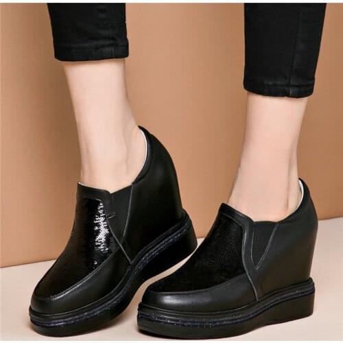 Fashion Sneakers Women Genuine Leather Wedges High Heel Ankle Boots Female Low Top Round Toe Platform Pumps Shoes Casual Shoes