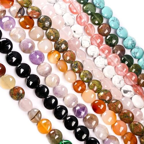 12*12mm Coin Round Shape Agates Opal Pink Quartz Jades Beads Natural Loose Beads For Jewelry Making DIY Bracelet 15