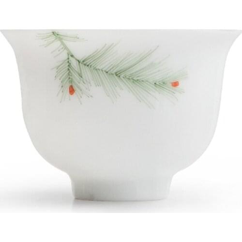 Chinese Style Matsuba Design Teacup White Ceramic Tasting Cup For Home Hotel Office Tea Party Kung Fu Teacup