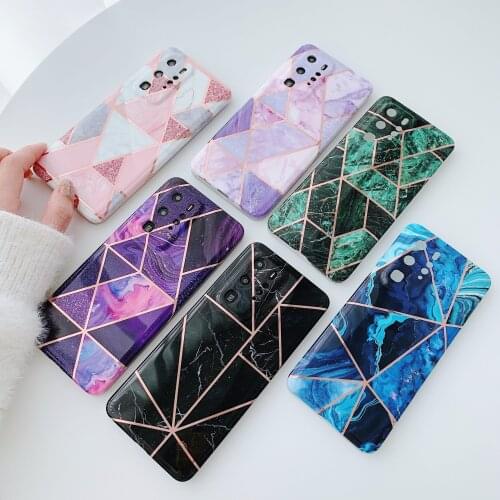 Plating Geometric Colorful Marble Phone Case For Huawei P30 Lite P40 Pro Plus Nova 3e 7 SE 7i Silicone Soft TPU IMD Back Cover