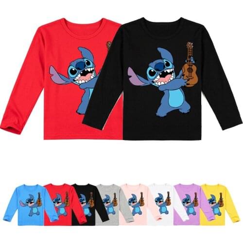 Boys Girls Cartoon New Stitch t-shirt Printed Tops Boys Streetwear Clothes Long sleeve Teenager Children Tops girl Spring Tee