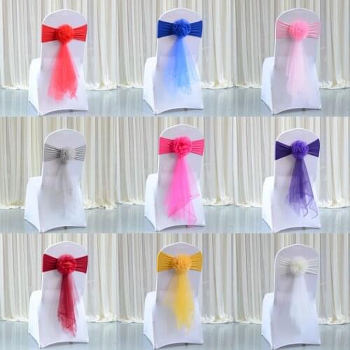 Beautiful Wedding Decoration Stretch Chair Bands With Flower For Banquet Birthday Party Decoration Event Bow Knot Home Decor
