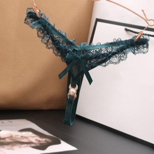 New Sexy Hollow Out Womens Underwear Panties Lace Fashion Thong Pearl T-Pants G-String 9 Colors