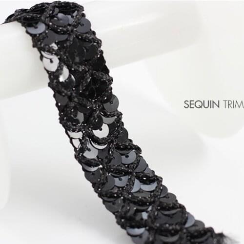 Beaded Metallic Lace Ribbon Trim 3row Black Sequin Fabric Applique Decorated Embellishment Sewing Accessories 20yard/T814