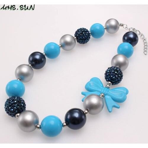 MHS.SUN New Arrival Blue Bowknot Beads Necklace Child/Kids/Girls Fashion Chunky Bubblegum Necklace For Party Jewelry Gifts