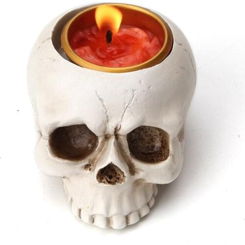 Mini Skull Candle Holder Creative Resin European White Candlestick Office Desktop Gift Halloween Swiecznik Home Decor EB5
