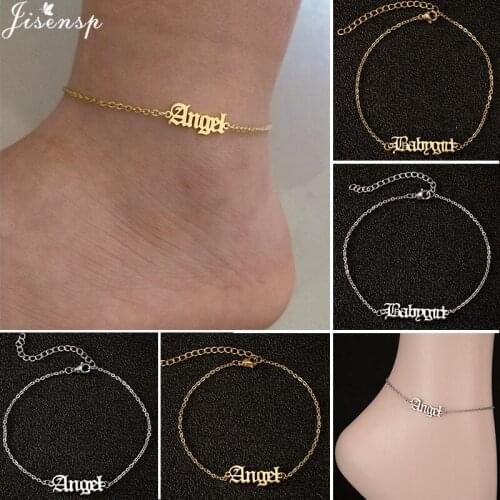 Trendy Jewelry Female Anklets Gold Chain Baby Girl Ankle Bracelet Babygirl Angel Old English Letter Charm Anklets BFF Gift
