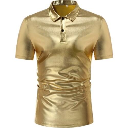 Men Shiny Gold black Silver coating Hip hop Wedding party Short sleeve tshirt Fitness Men Slim Fit Summer Casual T-shirts Shirt