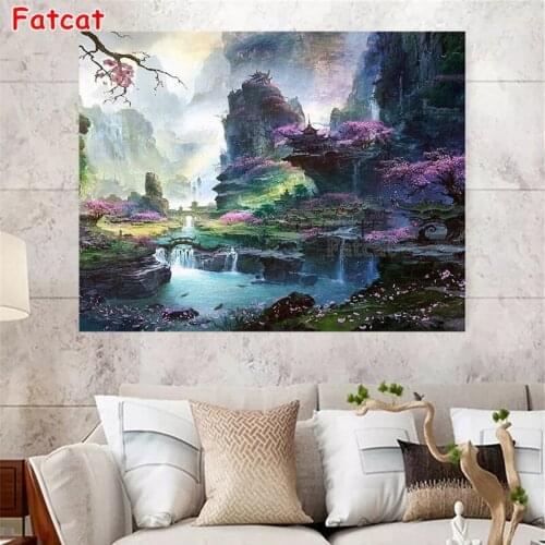 Waterfall Mountains Woods Scenery 5D Diamond Painting Square Drill Diamond Mosaic Cross Stitch Kit DIY Diamond Embroidery PP1444