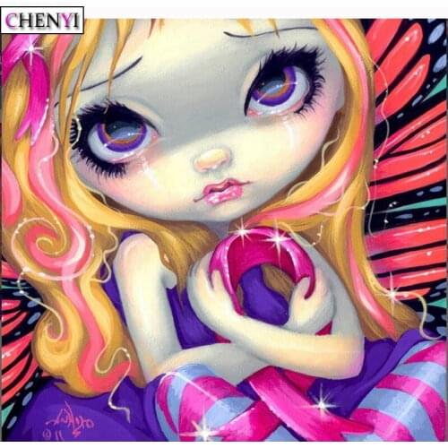 DIY 5D Diamond Painting Big Eyes Girl Cartoon Full Diamond Mosaic Embroidery Kit Resin Rhinestones Picture Home Decor Handicraft