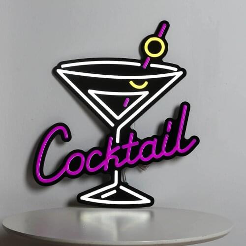A GLASS of COCKTAIL Neon Logo Led Flexible Neon Strip Sign Decorative Wall Art Neon Sign for Beer Alcohol Tequila Drinks Bar Pub