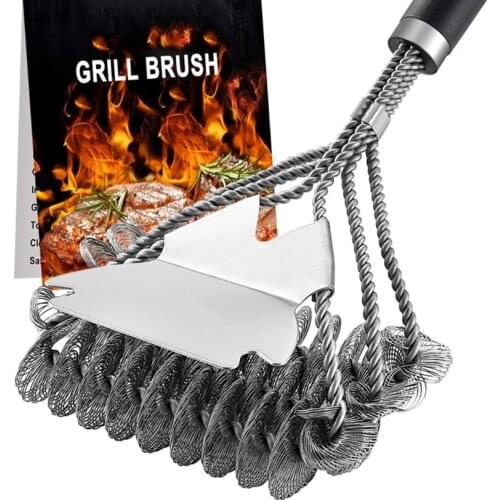 Stainless Steel Brush Outdoor BBQ Grill Mesh Cleaning Brush Portable and Storage Grill Long-handled Cleaning Brush