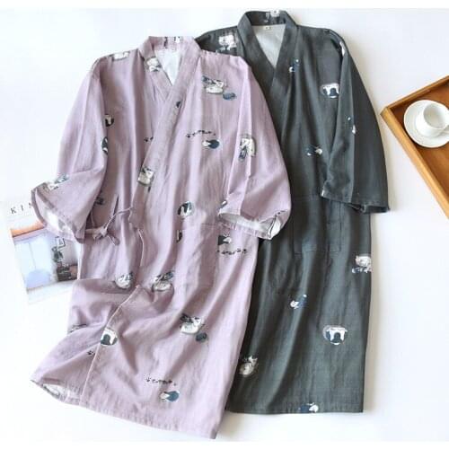New Japanese Women Kimono Dress Pajamas Robe Summer 100% Cotton Gauze Pajamas Nightgown Ladies Spa Yukata Homewear Long Pajamas