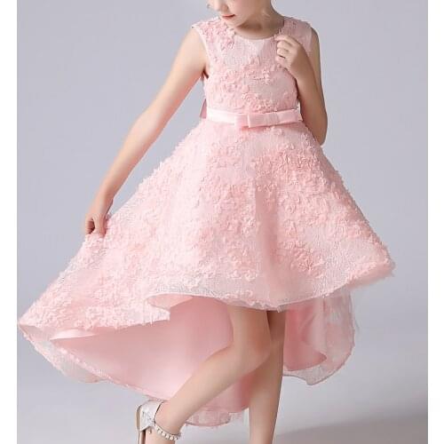 New Design Dress For Girls Children Flower Evening Wedding Party Tail Elegant Princess Sleeveless Kids Dresses