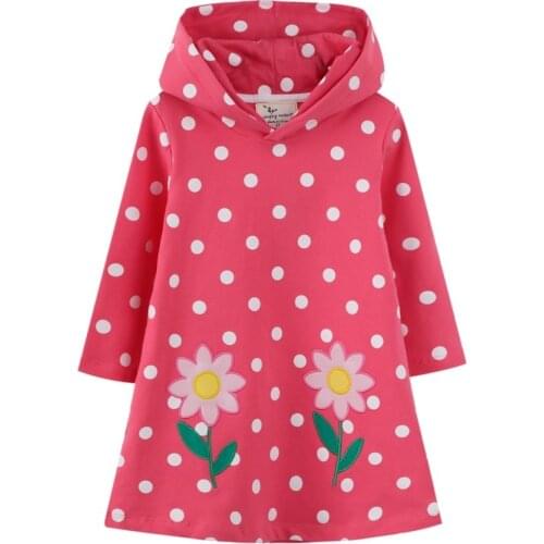 2021 Autumn Baby Girl Clothes Brand Flower Dress Kids Frocks Toddler Girl Cotton Applique Hooded Dot Dress for Kids 2-7 Years