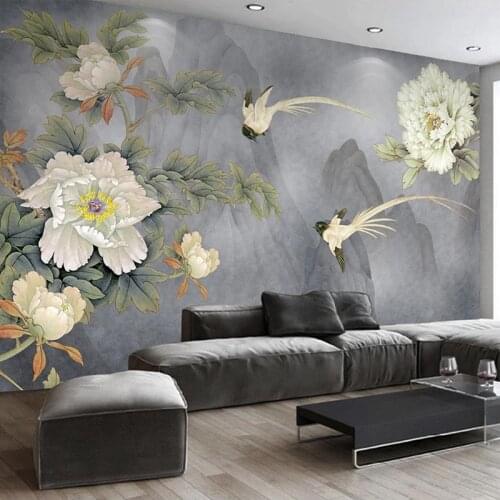 Custom 3D Photo Wallpaper Chinese Style Peony Flower Bird Wall Painting Bedroom Study Living Room Sofa TV Background Decor Mural