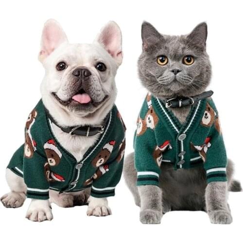 Christmas Dog Clothes Cardigan Winter Cat Puppy Yorkie Poodle Pomeranian Schnauzer Pug French Bulldog Sweater New Year Pet Coat