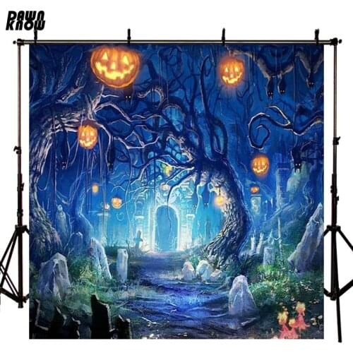 DAWNKNOW Horror forest Vinyl Photography Background For Baby pumpkin lamp Photo Shoot Backdrop For Halloween Photo Studio HA-045