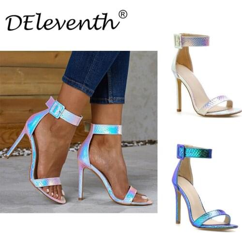 Women Sandals Plus Size Shoes For Women Thin High Heels Round Toe Patent Leather 11.5CM Buckle Strap women shoes size 35-42