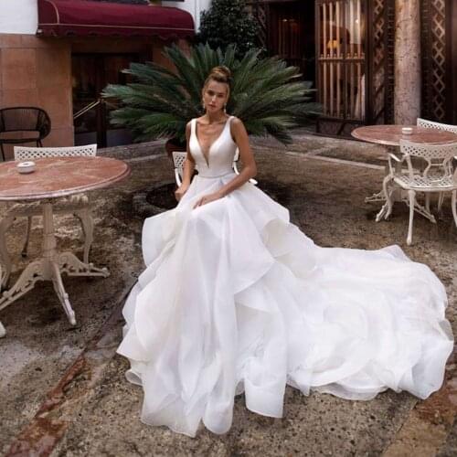 Elegant A-Line Simple Wedding Dress Aliexpress Login Abito Da Sposa V-Neck Backless Beading Waist White Gowns Vestido De Novia