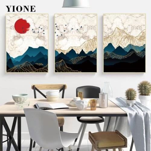 Mountain Peak Line Dusk Sky Sun Canvas Painting Wall Art Picture Abstract Landscape Posters and Prints Living Room Decoration