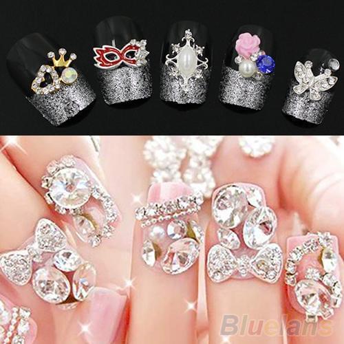 10Pcs 3D Alloy Rhinestone Decal Glitters Stickers Nail Art Tips DIY Decorations