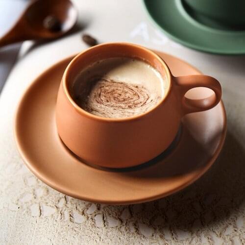 130ml Coffee Cup Saucer Set with Handle Solid Color Simplicity Ceramics Tea Milk Cup Teacup Cafe Party Drink Unique Gifts Home