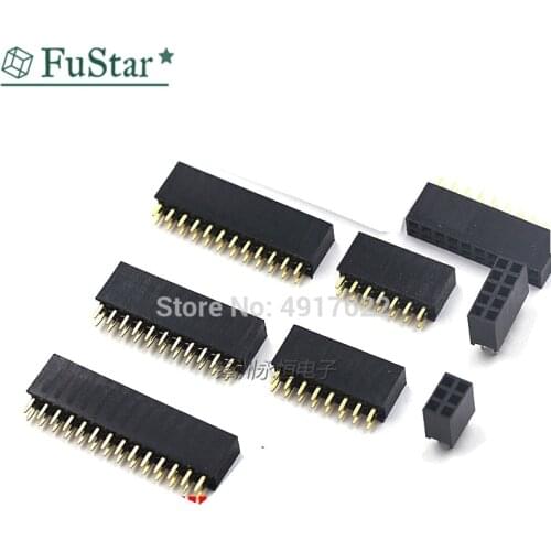 20PCS Double Row Pin Female Header Socket Pitch 2.54mm 2*2p 2*3p 2*4p 2*5p 6p 8p 10p 12p 40p Pin Connector Needle Female Seat