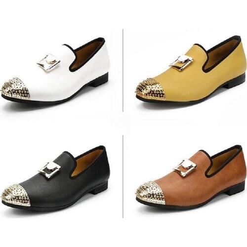 2020 New Men Loafers Breathable Men Sneakers Gold Metal Toe and High Grade Metal Buckle Men Driving Shoes Big Size 5.5-13.5