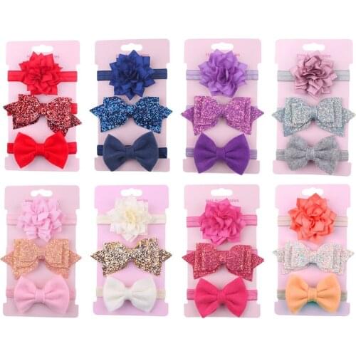 3pcs Girls Headband Set Bow Knot Head Bandage Kids Toddlers Headwear Flower Hair Band Infant Clothing Accessories