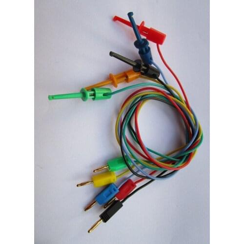 40 sets (200 clips)Gold Plated 2mm Banana Plug to Small Size Probes Test Hook Clip Lead Cable 5 Colors 50cm