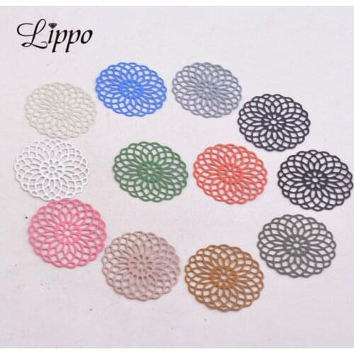 50pcs AC2673 25mm Round Charms Metal Jewelry Filigree Earrings Findings
