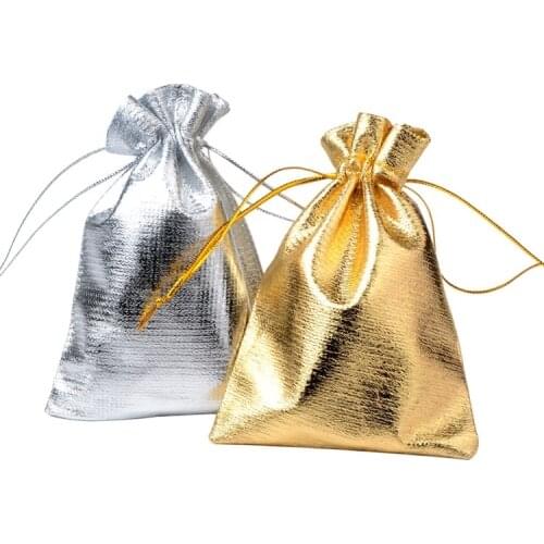 50pcs/lot 7x9cm 9x12cm Adjustable Jewelry Packing Gold/Sliver Foil Cloth Drawstring Velvet Packaging Wedding Gift Bags &Pouches