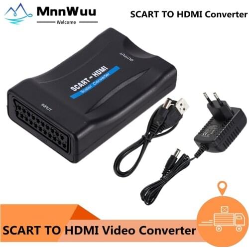 1080P SCART To HDMI-compatible Video Audio Upscale Converter Adapter for HD TV DVD for Sky Box STB Plug and Play DC Cable