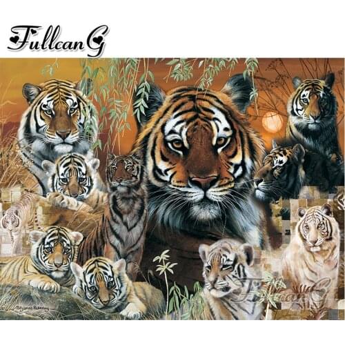 FULLCANG diy 5d diamond mosaic wild tiger diamond painting fantasy animal full diamond embroidery sale home decoration FC2099