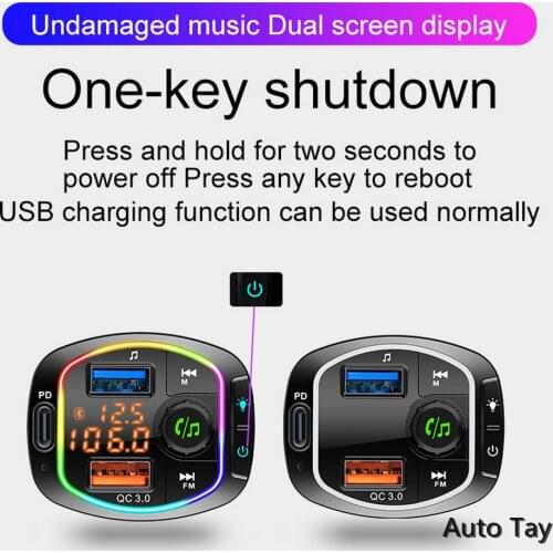 Car Bluetooth BC66 Dual-Screen Display Three-Port Fast Charging 80% Acceleration For Indoor Cars Accessories Car Bluetooth