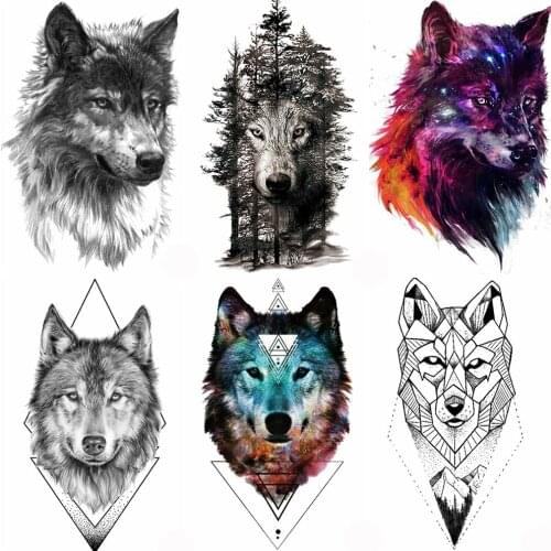 Large Realistic Starry Wolf Temporary Tattoo Sticker Tribal Forest Wolfish Body Art Fake Tatoos Men Women Body Art Tattoo Paper