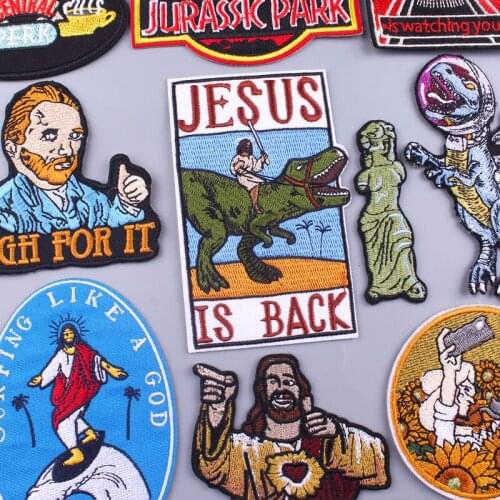 Dinosaur Patches Jesus Christ Embroidery Patch For Clothes DIY Iron On Patches Thermoadhesive Patch Van Gogh Heart Badge Jacket