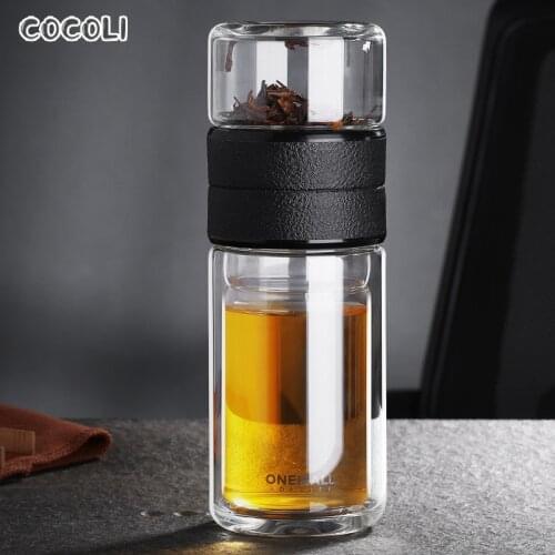 Double Layer Glass Bottle Creative High Borosilicate Glass Cup Tea Separation Water Bottles Car Office Travel Coffee Mug Gourde