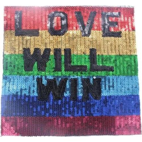 T shirt Women patch sequins 29cm LOVE WILL WIN deal with it biker patches for clothing stickers 3d t shirt mens free shipping