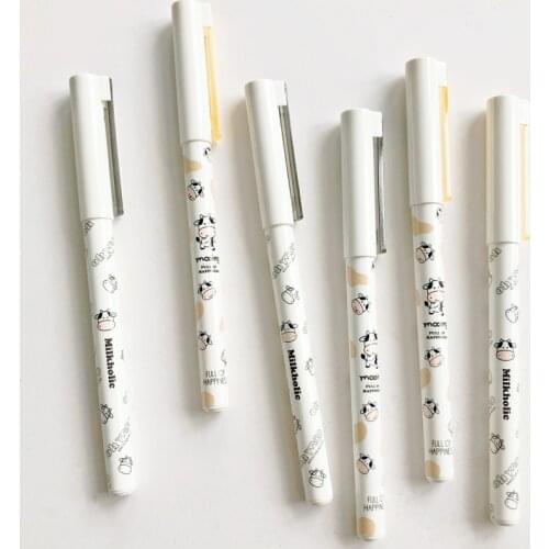 2 pcs Kawaii Little Milk Cow Gel Pen Rollerball Pen Kids Student Writing Pen 0.38mm