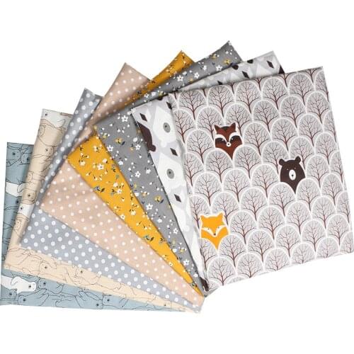 8Pcs 40x50cm Mixed Color Bear Floral Print Cotton Cloth Fabric DIY Handmade Patchwork Needlework Sewing Quilting Fabric