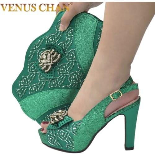 African Ladies Shoes and Bag Set With Green Color Hot Selling Women Italian design Women Shoes And Bag Set For Party Wedding