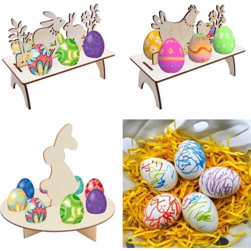 Creative Wooden Easter Eggs Shelves Stand Chick Rabbit Pattern DIY Eggs Rack For Happy Easter Home Party Decoration Supplies