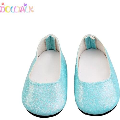 Doll Talk 2019 Fashion 18 Inch American Doll Simple Design PU Leather Glitter Boat Shoes For Dolls Girl Toy Holiday Gift